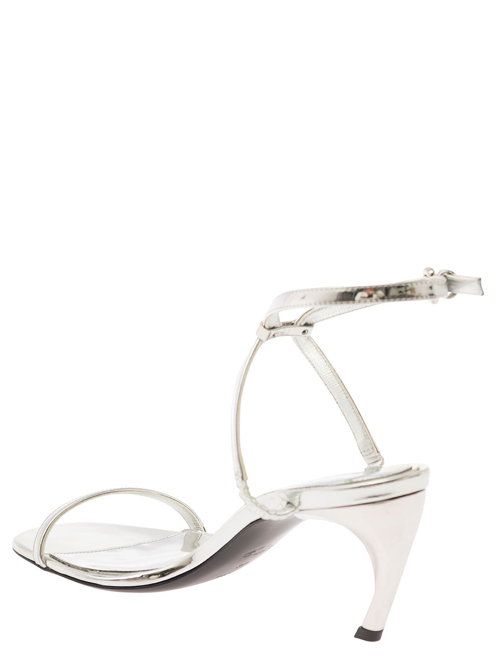 Alexander Mcqueen Women Silver Sandals With Armadillo Heel In Metallic Leather Woman by Luosophy