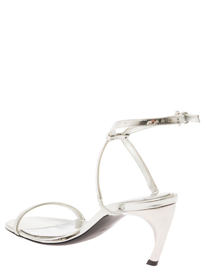 Alexander Mcqueen Women Silver Sandals With Armadillo Heel In Metallic Leather Woman by Luosophy
