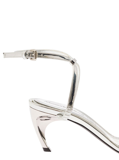 Alexander Mcqueen Women Silver Sandals With Armadillo Heel In Metallic Leather Woman by Luosophy
