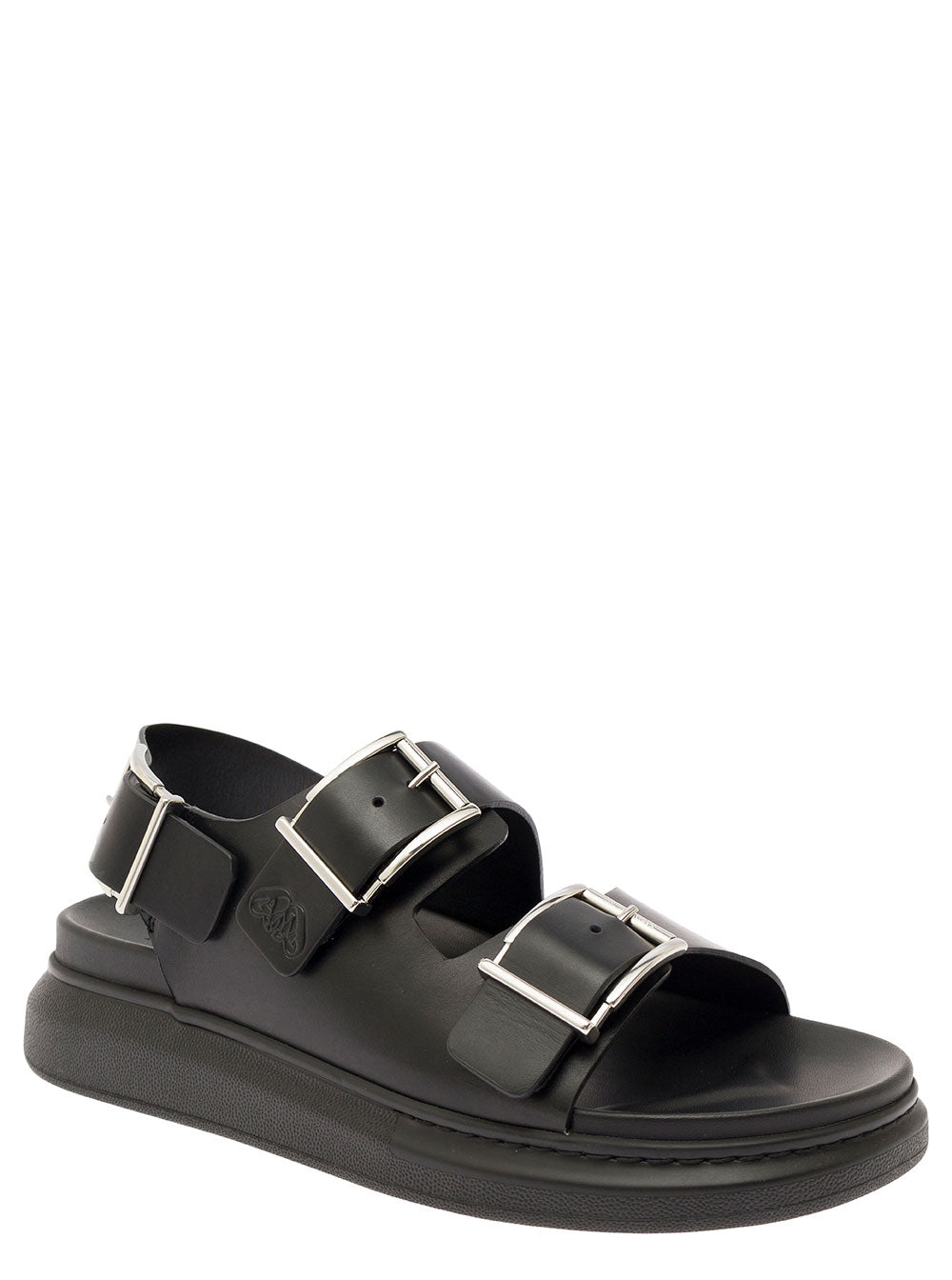 Alexander Mcqueen Men Black Slide Sandals With Embossed Logo In Leather Man by Luosophy