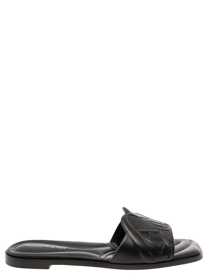 Alexander Mcqueen Women Black Quilted Sandals With Logo Motif In Leather Woman by Luosophy