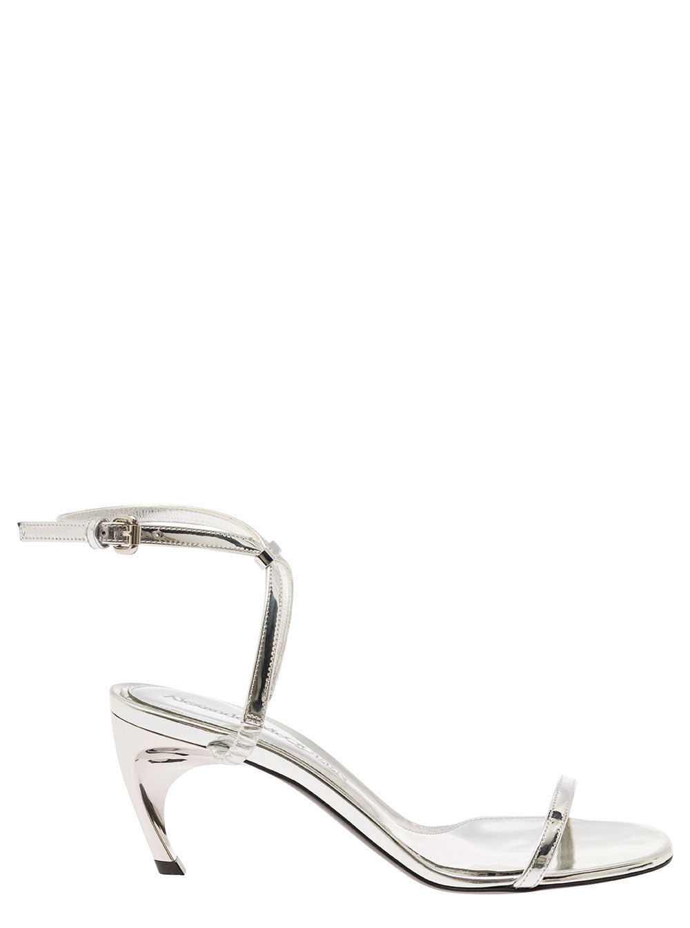 Alexander Mcqueen Women Silver Sandals With Armadillo Heel In Metallic Leather Woman by Luosophy