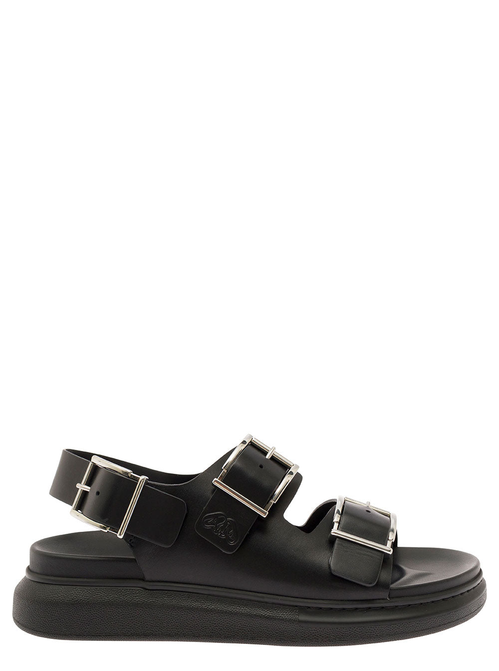 Alexander Mcqueen Men Black Slide Sandals With Embossed Logo In Leather Man by Luosophy