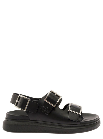 Alexander Mcqueen Men Black Slide Sandals With Embossed Logo In Leather Man by Luosophy