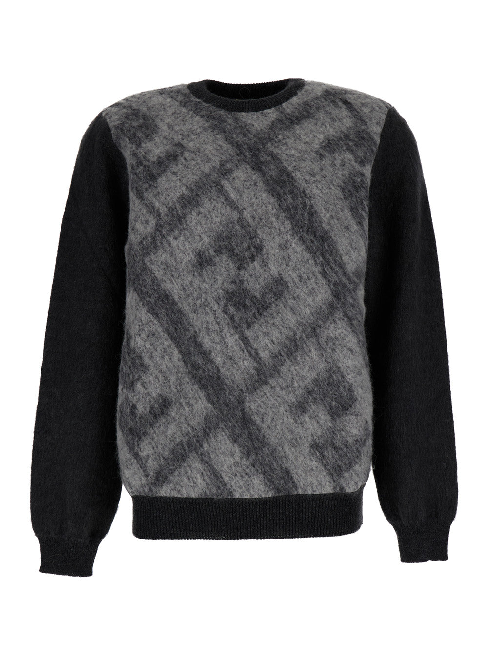 Fendi Men Grey Sweater With Jacquard Ff Motif In Wool Man by Luosophy