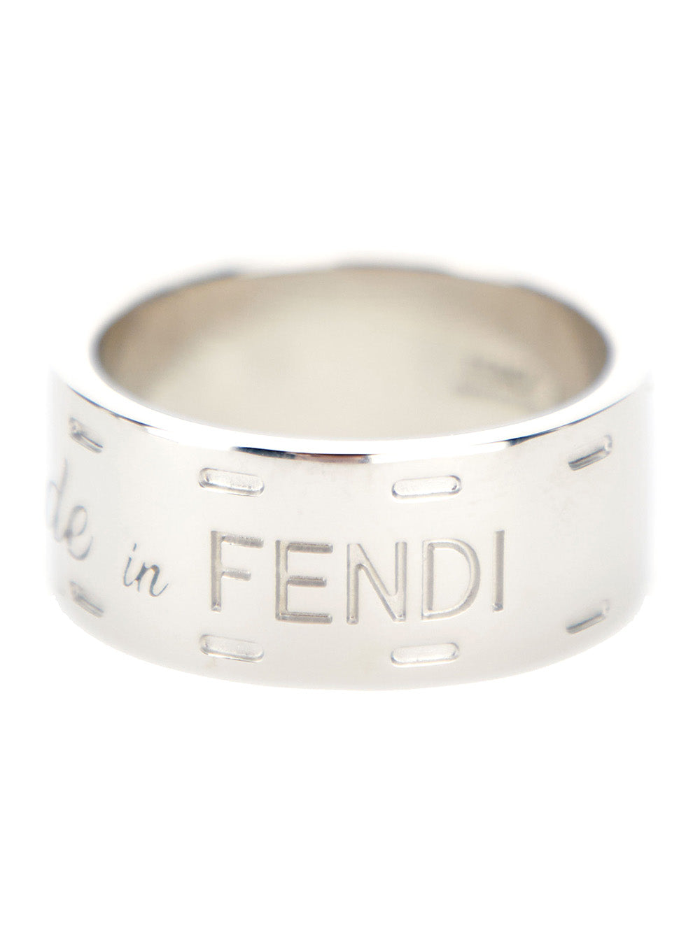 Fendi Men Silver Tone Ring With Lettering Engraving In Brass Man by Luosophy