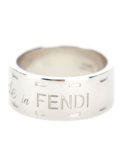 Fendi Men Silver Tone Ring With Lettering Engraving In Brass Man by Luosophy