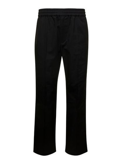 Valentino Men Black Medium Waist Straight Pants In Cotton Blend Man by Luosophy