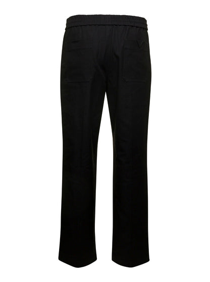 Valentino Men Black Medium Waist Straight Pants In Cotton Blend Man by Luosophy