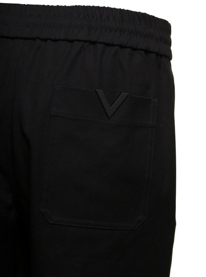Valentino Men Black Medium Waist Straight Pants In Cotton Blend Man by Luosophy
