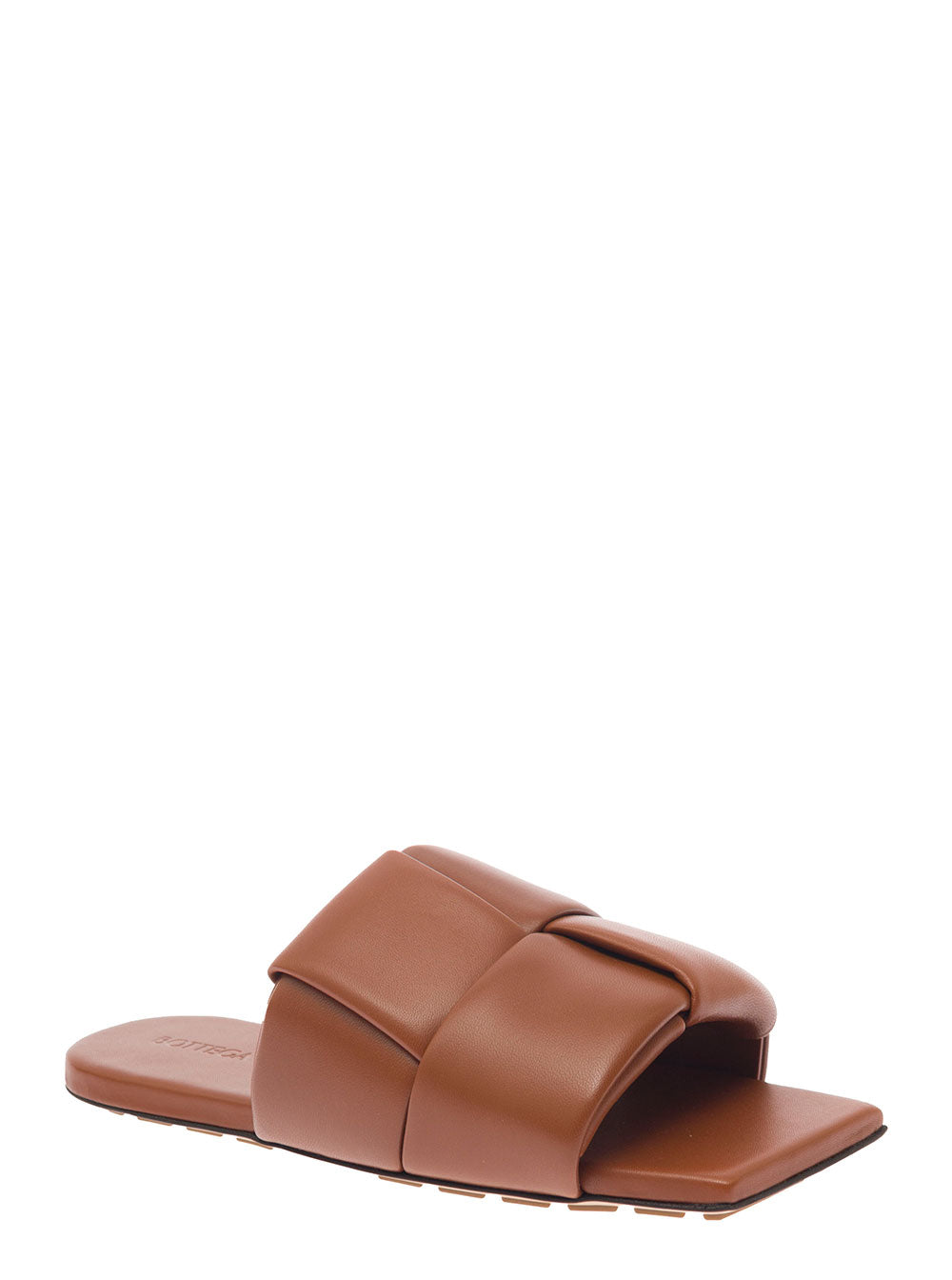 Bottega Veneta Women Brown Flat Mules With Padded Intreccio Band In Leather Woman by Luosophy