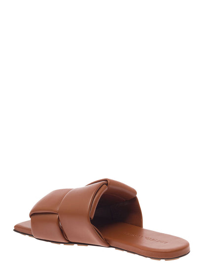 Bottega Veneta Women Brown Flat Mules With Padded Intreccio Band In Leather Woman by Luosophy