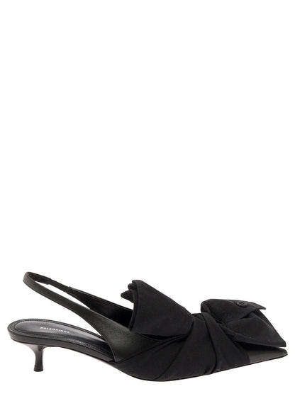Balenciaga Women Black Slingback Pumps With Knot Detail In Leather And Cotton Woman by Luosophy