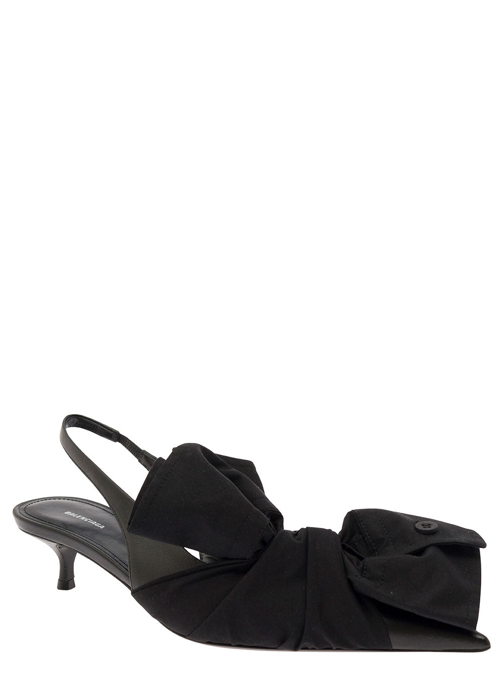 Balenciaga Women Black Slingback Pumps With Knot Detail In Leather And Cotton Woman by Luosophy