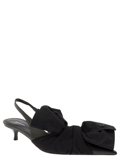 Balenciaga Women Black Slingback Pumps With Knot Detail In Leather And Cotton Woman by Luosophy