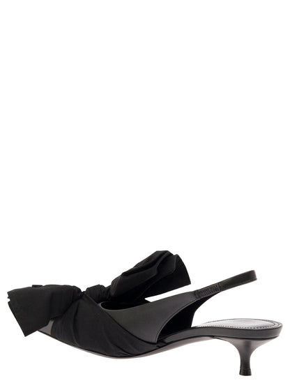 Balenciaga Women Black Slingback Pumps With Knot Detail In Leather And Cotton Woman by Luosophy