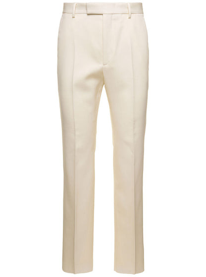 Gucci Men White Straight-Leg Pants With Gucci Cities Patch In Wool Man by Luosophy