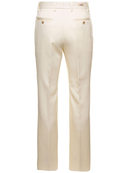 Gucci Men White Straight-Leg Pants With Gucci Cities Patch In Wool Man by Luosophy