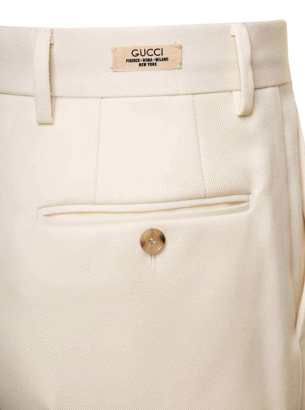 Gucci Men White Straight-Leg Pants With Gucci Cities Patch In Wool Man by Luosophy
