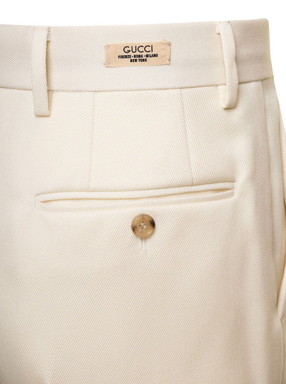 Gucci Men White Straight-Leg Pants With Gucci Cities Patch In Wool Man by Luosophy