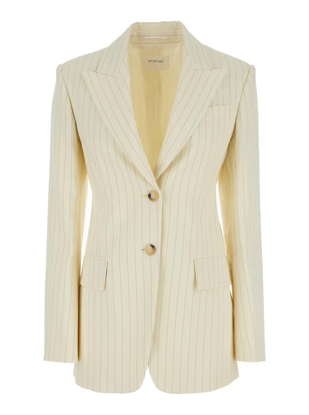Sportmax Women Cream White Aversa Single-Breasted Striped Blazer In Ramie Woman by Luosophy