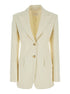 Sportmax Women Cream White Aversa Single-Breasted Striped Blazer In Ramie Woman by Luosophy