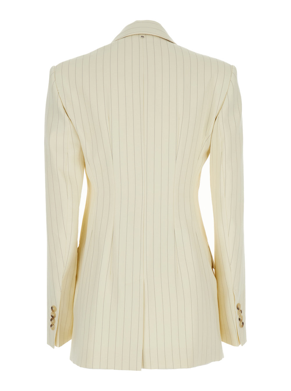 Sportmax Women Cream White Aversa Single-Breasted Striped Blazer In Ramie Woman by Luosophy