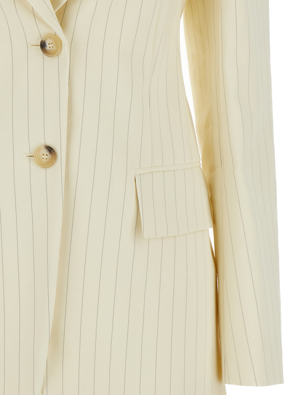 Sportmax Women Cream White Aversa Single-Breasted Striped Blazer In Ramie Woman by Luosophy