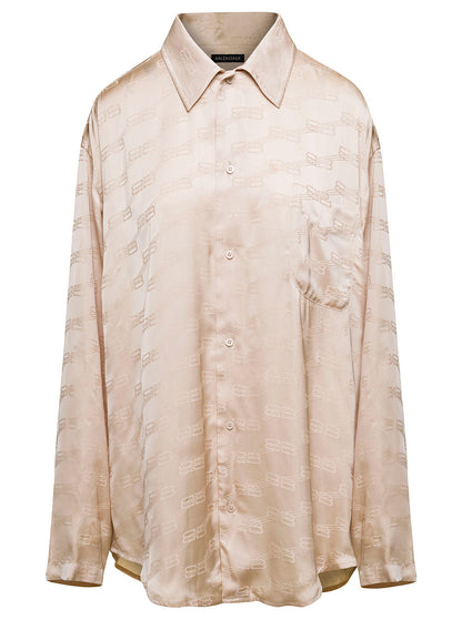 Balenciaga Women Beige Shirt With Logo Pattern In Viscose Woman by Luosophy