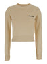 Palm Angels Women Cream White Crewneck Sweater With Embroidered Logo In Cotton Woman by Luosophy