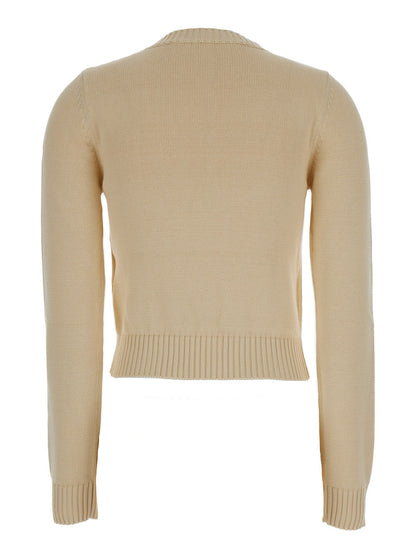 Palm Angels Women Cream White Crewneck Sweater With Embroidered Logo In Cotton Woman by Luosophy