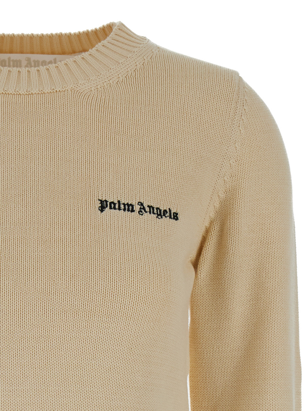 Palm Angels Women Cream White Crewneck Sweater With Embroidered Logo In Cotton Woman by Luosophy