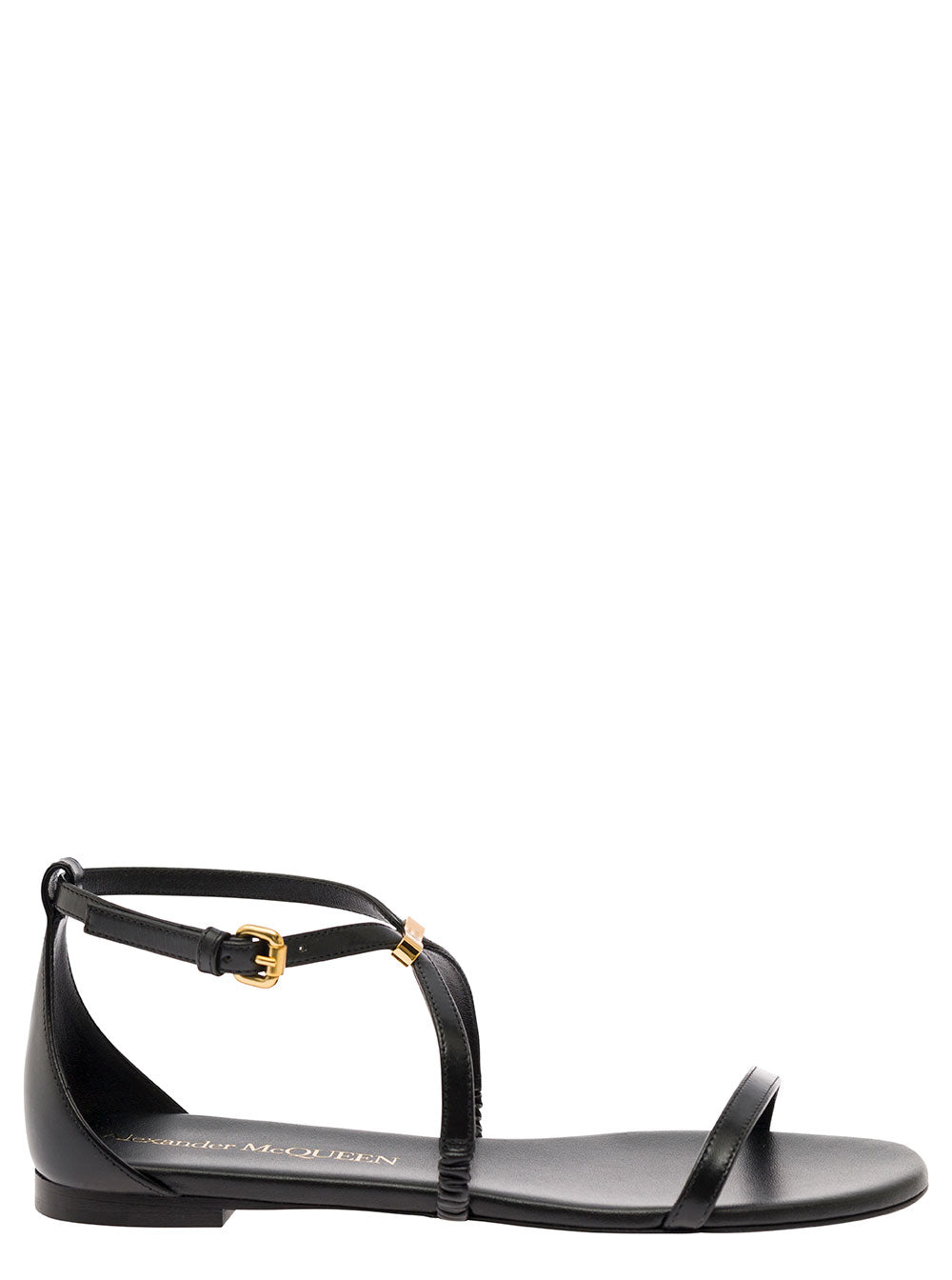 Alexander Mcqueen Women Black Low Sandals With Engraved Logo In Leather Woman by Luosophy