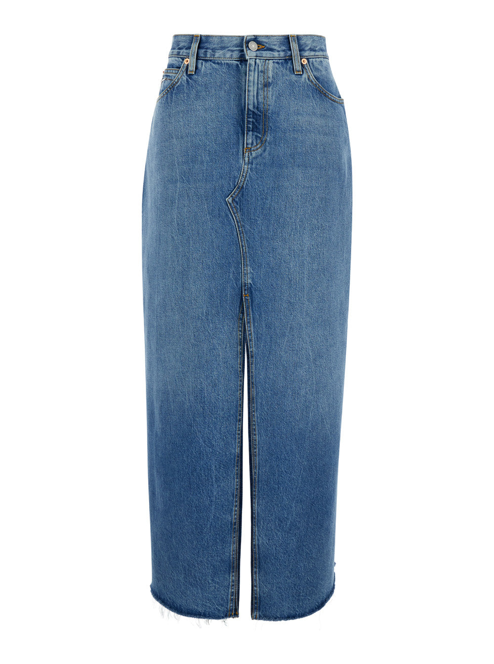 Gucci Women Light Blue Denim Midi Skirt With Horsebit In Cotton Woman by Luosophy