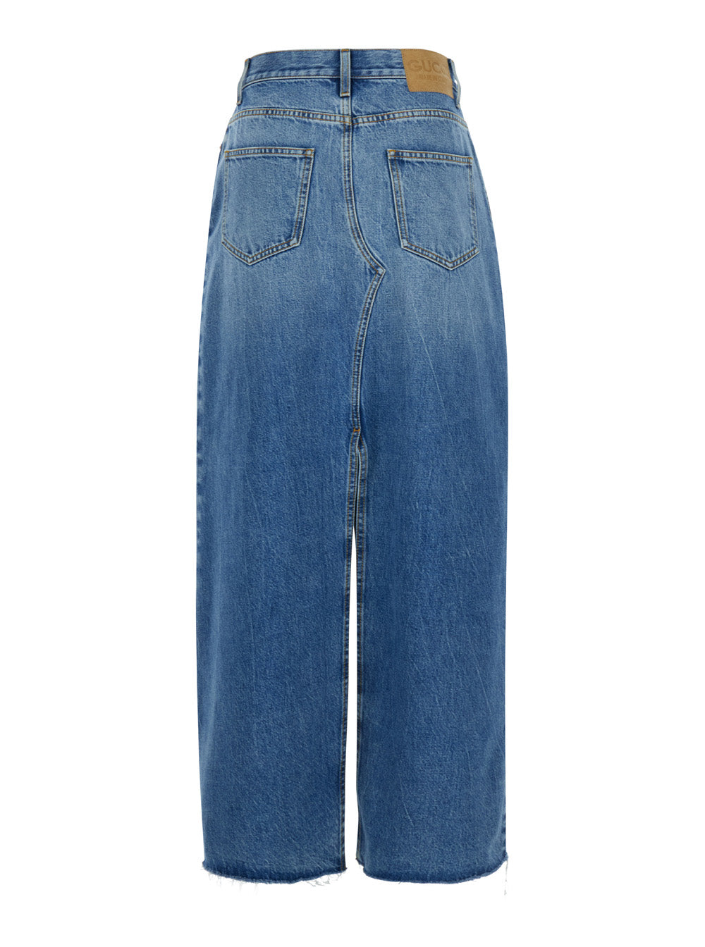 Gucci Women Light Blue Denim Midi Skirt With Horsebit In Cotton Woman by Luosophy