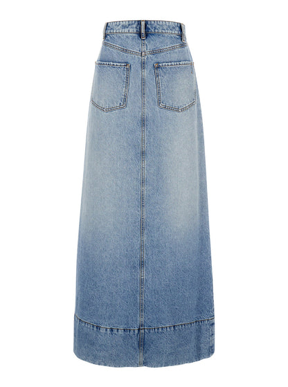 Sportmax Women Maxi Light Blue Skirt With Reversed Front And Rear In Denim Woman by Luosophy
