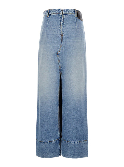 Sportmax Women Maxi Light Blue Skirt With Reversed Front And Rear In Denim Woman by Luosophy
