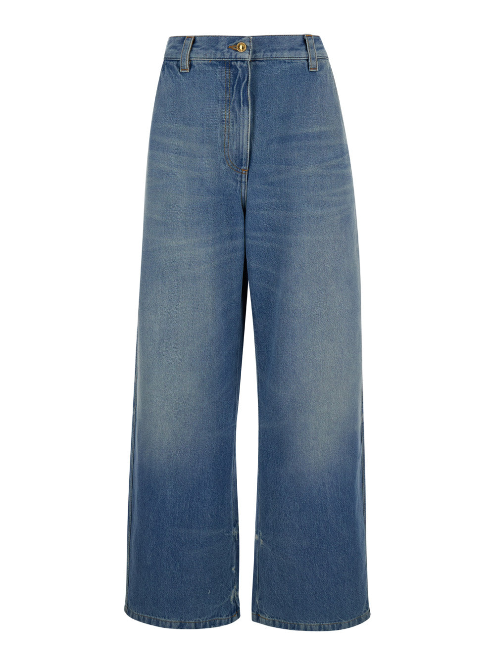 Palm Angels Women Light Blue High-Waisted Wide Jeans With Logo In Denim Woman by Luosophy