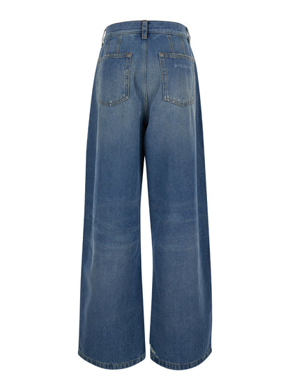 Palm Angels Women Light Blue High-Waisted Wide Jeans With Logo In Denim Woman by Luosophy