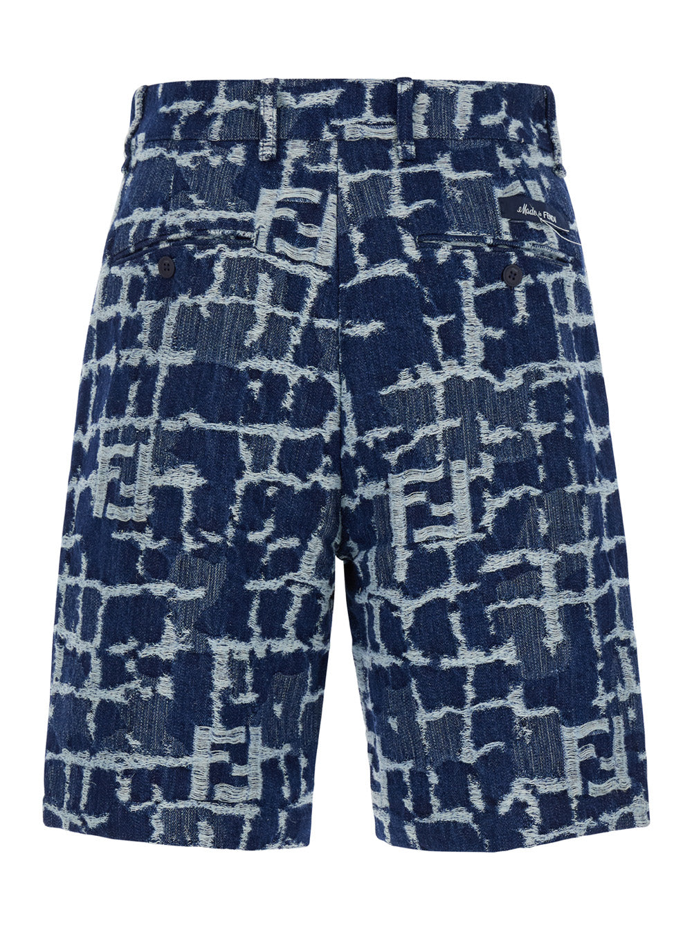 Fendi Men Blue Bermuda Shorts With Ff Print In Cotton And Linen Man by Luosophy