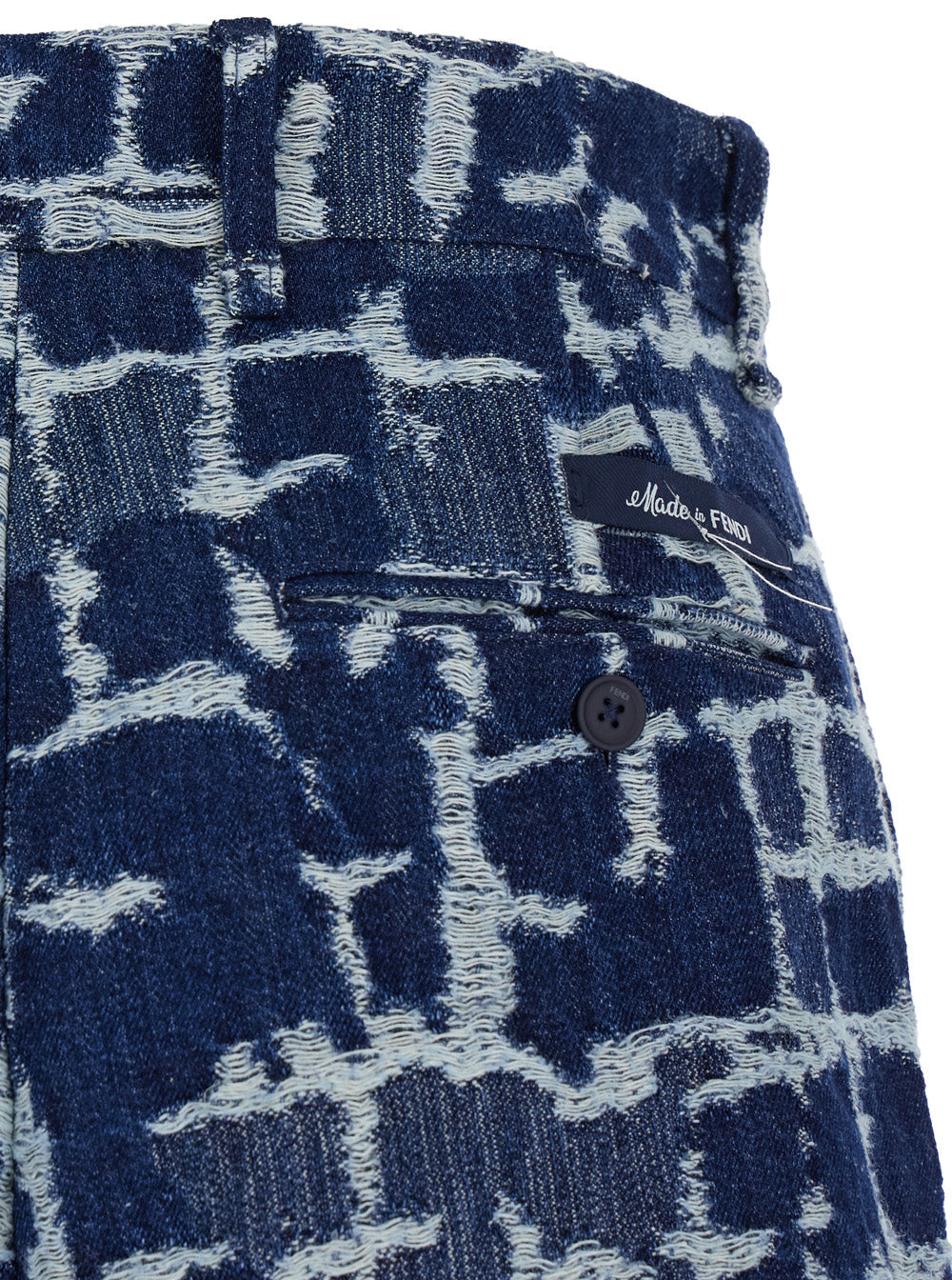 Fendi Men Blue Bermuda Shorts With Ff Print In Cotton And Linen Man by Luosophy