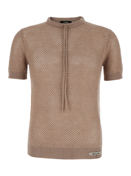 Fendi Men Beige Open Knit Work Sweater In Wool Man by Luosophy