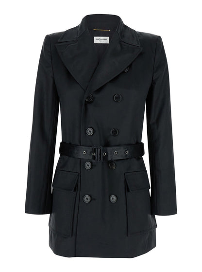 Saint Laurent Women Black Double-Breasted Jacket In Cotton Woman by Luosophy