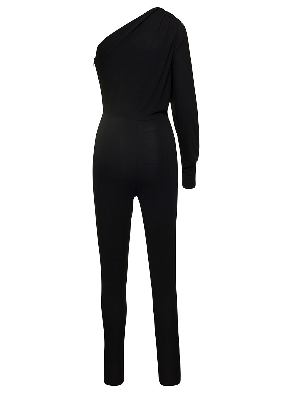 Saint Laurent Women Black One-Shoulder Jumpsuit With Side Gathering In Jersey Woman by Luosophy