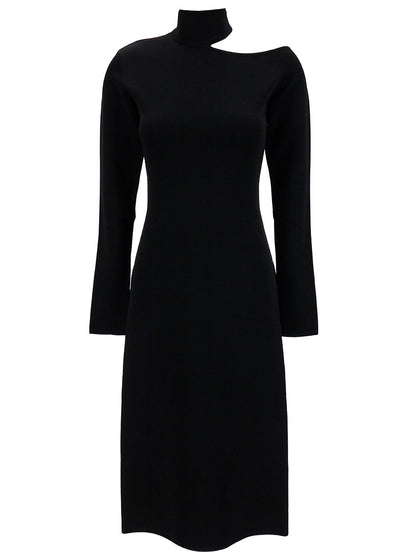 Ferragamo Women Midi Black Dress With Cut-Out And Long Sleeve In Viscose Blend Woman by Luosophy