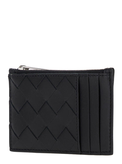 Bottega Veneta Men Black Card-Holder With Intreccio Motif In Leather Man by Luosophy