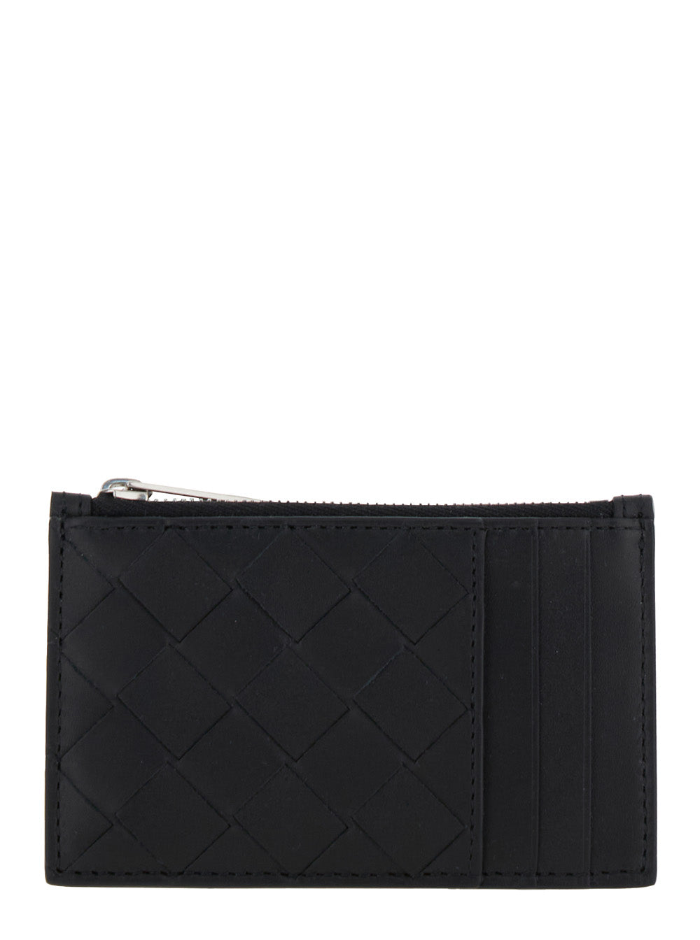 Bottega Veneta Men Black Card-Holder With Intreccio Motif In Leather Man by Luosophy