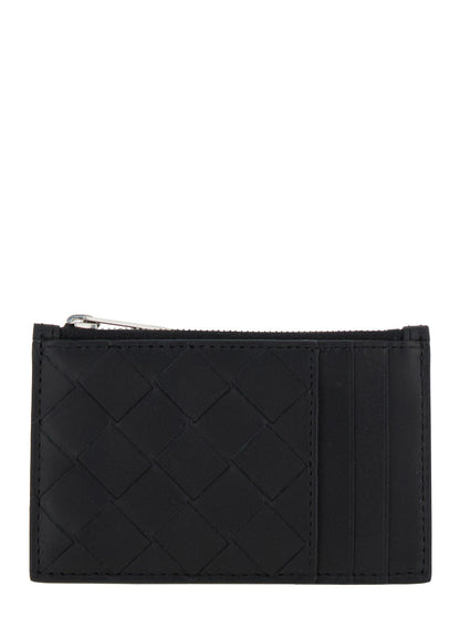 Bottega Veneta Men Black Card-Holder With Intreccio Motif In Leather Man by Luosophy