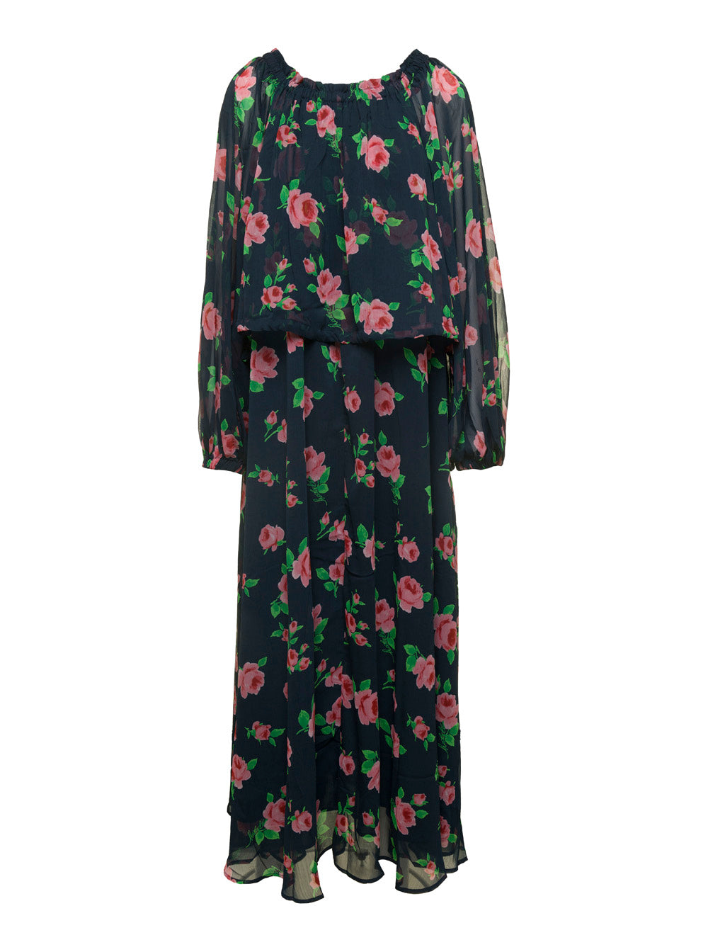 Rotate Women Maxi Multicolor Dress With All-Over Roses Print In Chiffon Woman by Luosophy