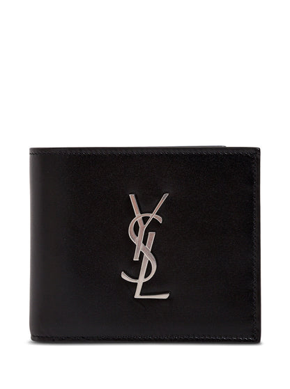 Saint Laurent Men Black Leather Wallet With Logo by Luosophy